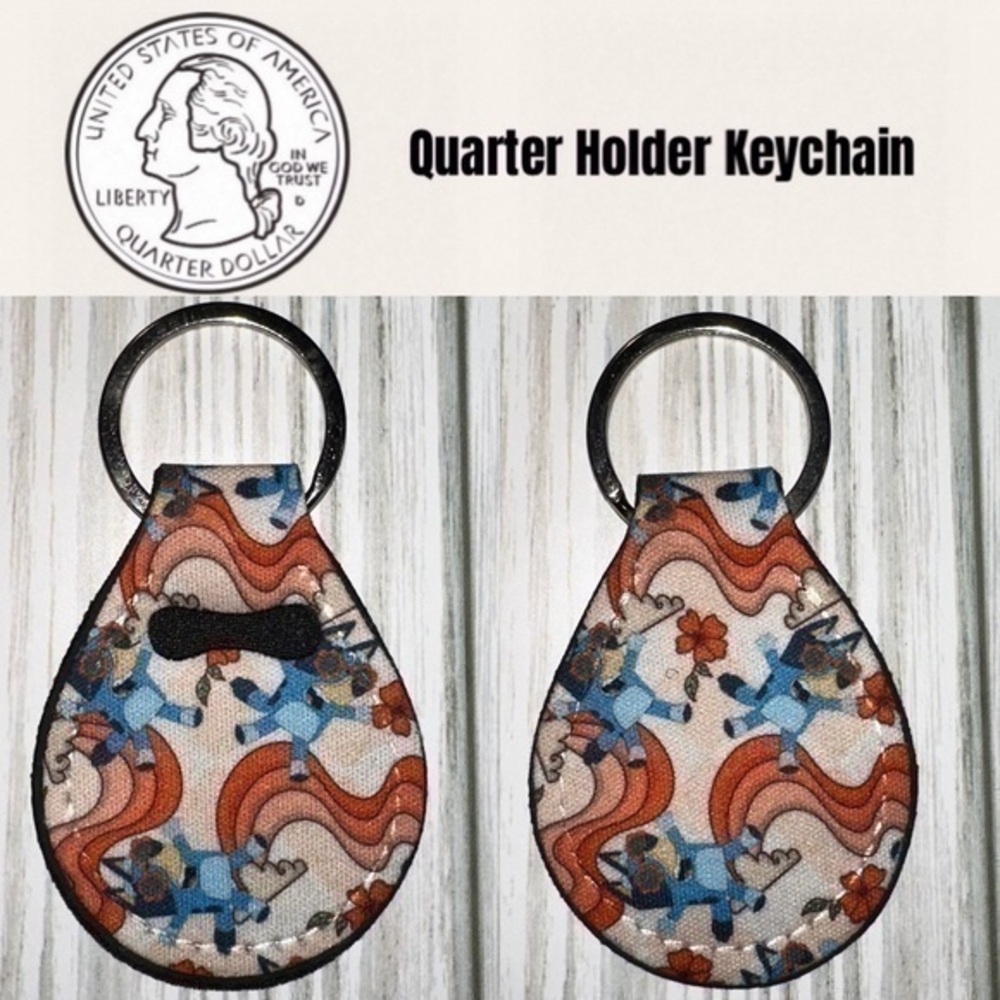 Bluey dog retro rainbow quarter holder keychain Aldi new